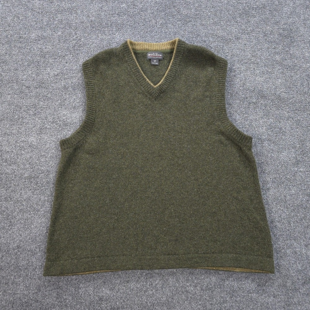 Woolrich Sweater Vest‎ Mens XL Green Loden Heather V Neck Wool Blend Grandpa
